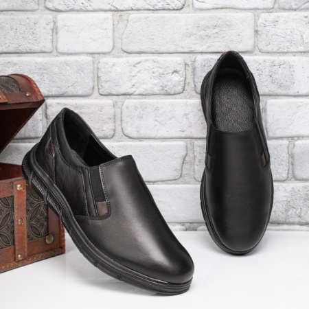Pantofi casual barbati negri cu maro din Piele naturala MOD12658, 4, modlet.ro