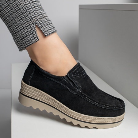Pantofi casual cu platforma negri suede din Piele naturala MOD11690, 4, modlet.ro