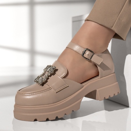 Pantofi casual dama, Pantofi casual cu talpa groasa si accesoriu decorativ bej MOD13016, modlet.ro