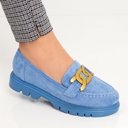 Pantofi casual dama albastri cu lant decorativ ZEF06109