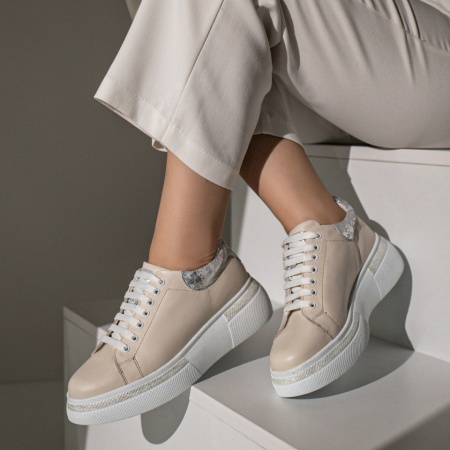 Pantofi casual dama, Pantofi casual dama bej din Piele naturala MOD08254, modlet.ro