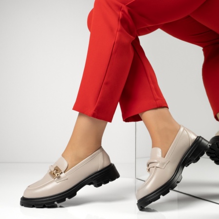 Pantofi casual dama cu accesoriu decorativ bej MOD13369, 4, modlet.ro