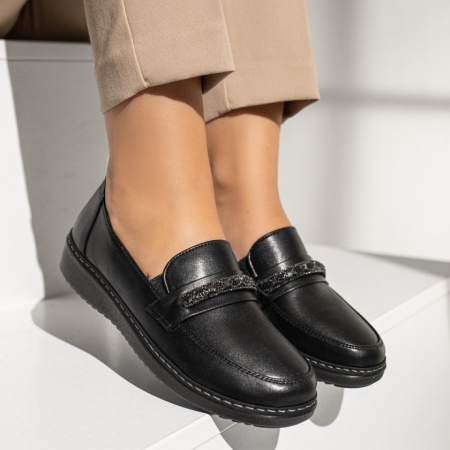 Pantofi casual dama cu accesoriu decorativ negri MARA12, 4, modlet.ro