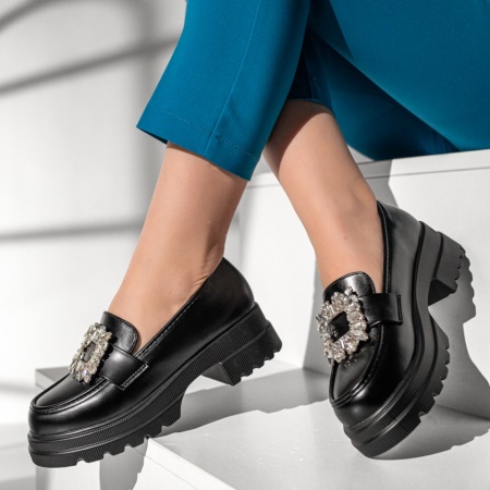 Pantofi casual dama, Pantofi casual dama cu accesoriu decorativ negri MOD09976, modlet.ro