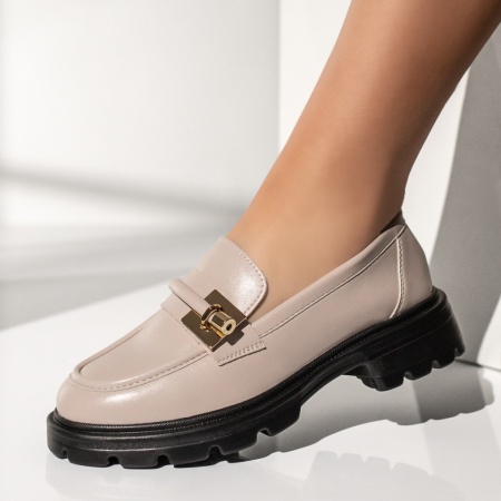 Pantofi casual dama, Pantofi casual dama cu accesoriu metalic bej MOD13369, modlet.ro