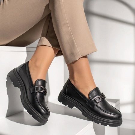 Pantofi casual dama cu accesoriu metalic negri LILI4, 3, modlet.ro