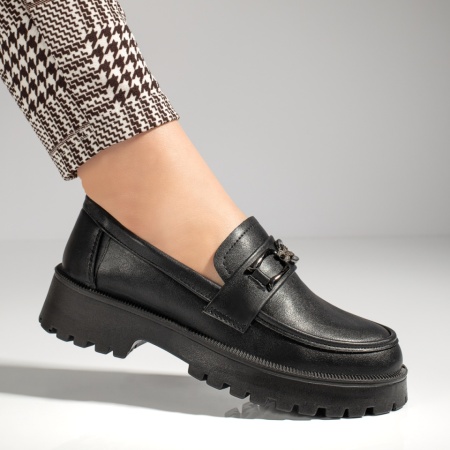 Pantofi casual dama cu accesoriu metalic negri MOD12987, 4, modlet.ro