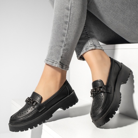 Pantofi casual dama cu accesoriu metalic negri MOD13321, 1, modlet.ro