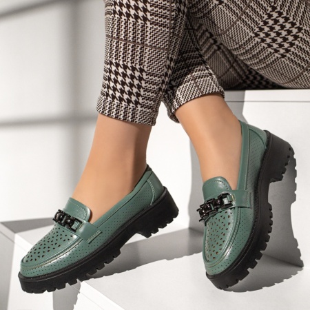 Pantofi dama, Pantofi casual dama cu accesoriu metalic verzi MOD13321, modlet.ro
