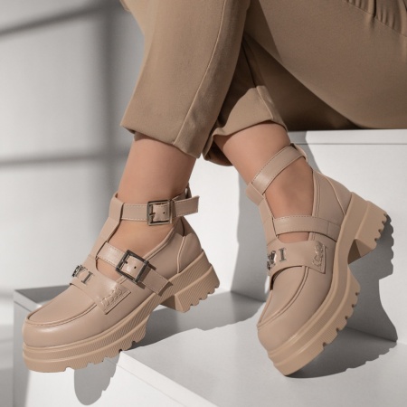 Pantofi dama, Pantofi casual dama cu aplicatii metalice bej MOD13095, modlet.ro