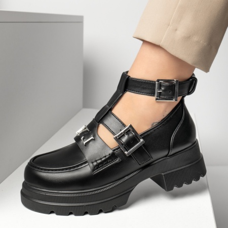Pantofi casual cu platforma, Pantofi casual dama cu aplicatii metalice negri MOD13095, modlet.ro