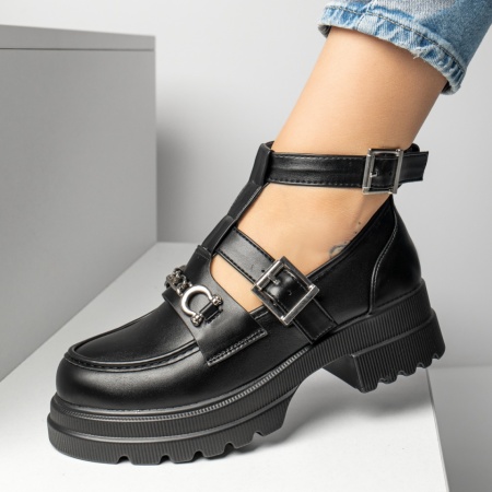 Pantofi dama, Pantofi casual dama cu bareta si tapla groasa negri MOD13250, modlet.ro