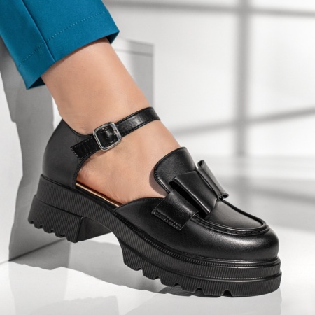 Pantofi casual dama cu fundita si bareta negri MOD13013, 4, modlet.ro