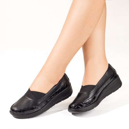 Pantofi casual cu platforma, Pantofi casual dama cu insertie de material elastic negri MOD10344, modlet.ro