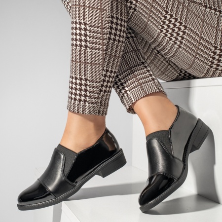 Pantofi casual dama cu insertie de material elastic negri MOD13096, 3, modlet.ro