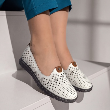 Pantofi casual dama cu perforatii albi din Piele naturala SARA9, 3, modlet.ro