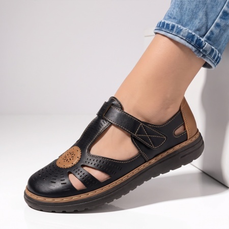 Pantofi casual dama cu perforatii bej cu maro EVA91, 3, modlet.ro