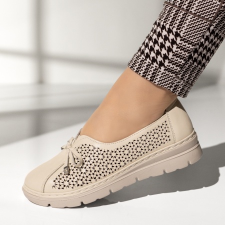 Pantofi casual dama cu perforatii bej LIA5, 3, modlet.ro