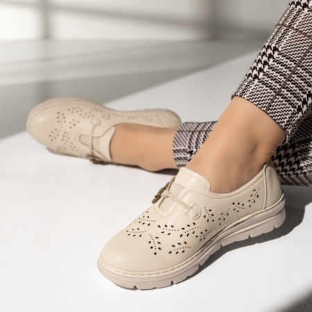 Pantofi casual dama cu perforatii bej LIA6, 2, modlet.ro