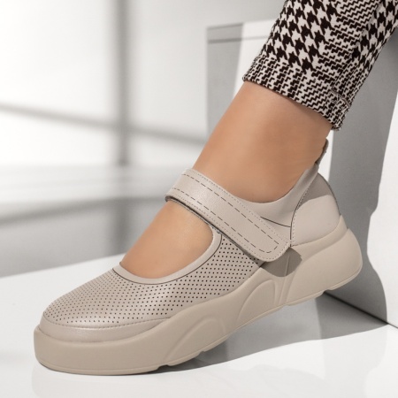Pantofi casual dama cu perforatii bej MOD13378, 1, modlet.ro