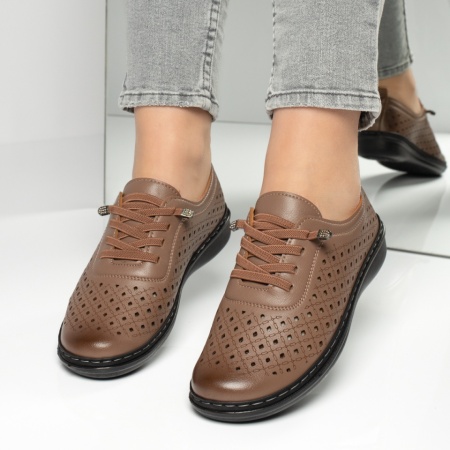 Pantofi casual dama cu perforatii maro MOD13157, 3, modlet.ro
