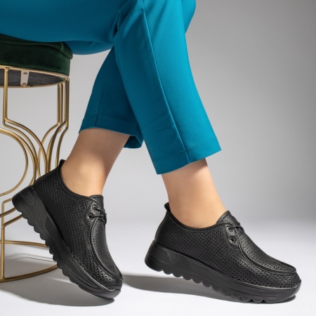 Pantofi casual dama cu perforatii negri MOD13439, 3, modlet.ro