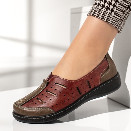 Pantofi casual dama cu perforatii visinii EVA94, 3, modlet.ro
