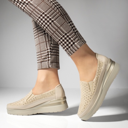 Pantofi dama, Pantofi casual dama cu platforma bej suede MOD13259, modlet.ro