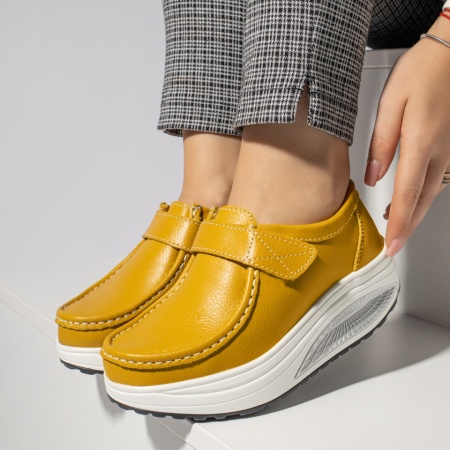 Pantofi casual dama cu platforma galbeni din Piele naturala MOD11951, 2, modlet.ro