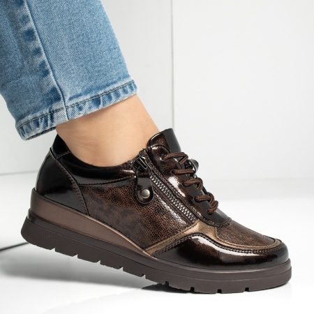 Pantofi casual dama cu platforma maro luciosi MOD13010, 2, modlet.ro