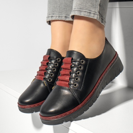 Pantofi casual dama cu platforma negru cu visiniu MOD033818, 2, modlet.ro