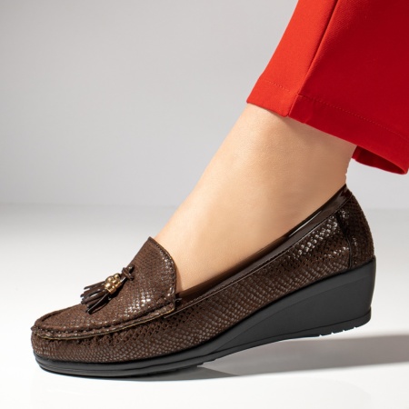 Pantofi casual dama cu platforma si ciucuri maro MOD13022, 2, modlet.ro