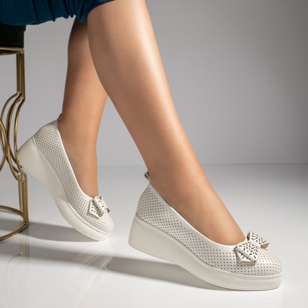 Pantofi casual dama cu platforma si perforatii albi MOD11017, 4, modlet.ro