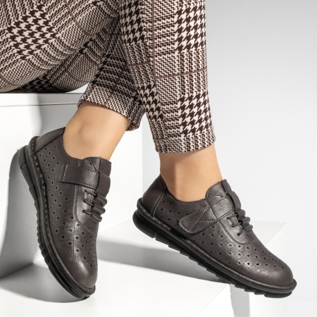 Pantofi casual dama cu scai si perforatii gri MOD13228, 4, modlet.ro