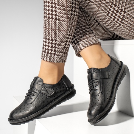 Pantofi casual dama cu scai si perforatii negri MOD13228, 2, modlet.ro