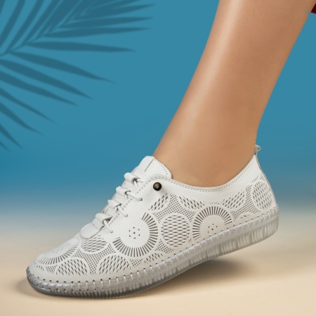 Pantofi casual dama cu siret elastic albi MOD13764, 4, modlet.ro