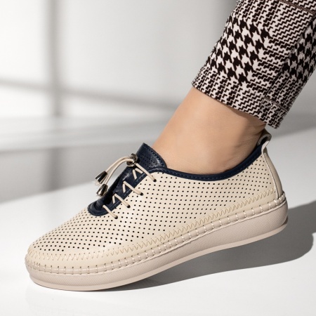 Pantofi casual dama cu siret elastic bej cu albastru MOD14272, 2, modlet.ro