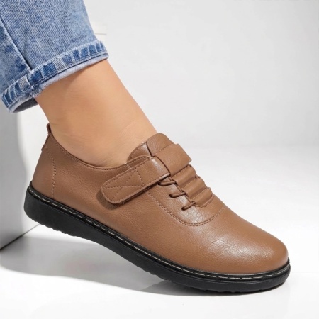 Pantofi casual dama cu siret elastic si inchidere cu scai khaki IOANA6, 3, modlet.ro