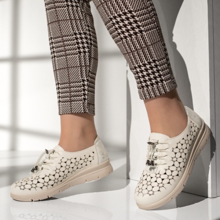 Pantofi casual dama cu siret elastic si perforati albi ZEF13264, 1, zeforia.ro