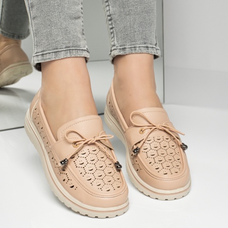 Pantofi casual dama cu siret elastic si perforatii roz MOD13168, 2, modlet.ro