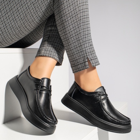 Pantofi casual dama cu siret negri din Piele naturala MOD12284, 3, modlet.ro