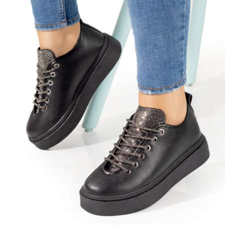 Pantofi casual dama cu strasuri aplicate negri MOD10359, 3, modlet.ro