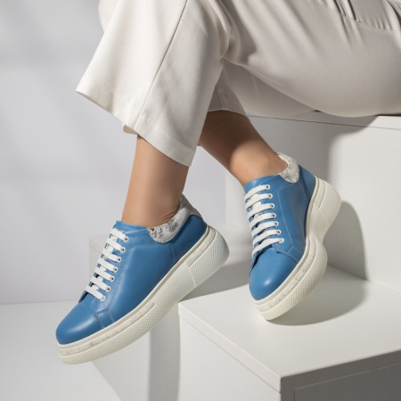 Pantofi casual dama cu talpa groasa albastri din Piele naturala PAULA2, 3, modlet.ro