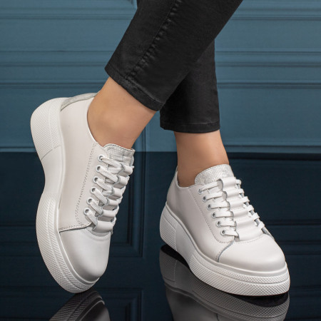 Pantofi casual dama cu talpa groasa albi din Piele naturala MOD11127, 2, modlet.ro