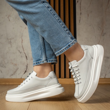 Pantofi casual dama cu talpa groasa albi din Piele naturala MOD11702, 4, modlet.ro