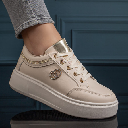 Pantofi casual dama, Pantofi casual dama cu talpa groasa bej MOD11121, modlet.ro