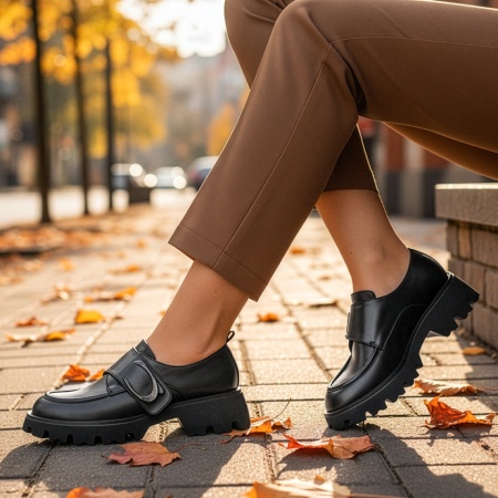 Pantofi casual dama cu talpa groasa negri din Piele naturala MOD14045, 4, modlet.ro