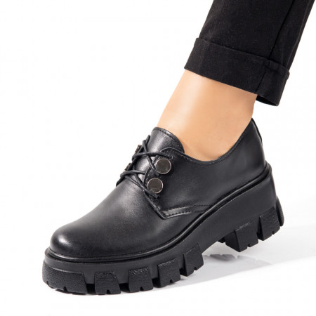 Pantofi casual dama cu talpa groasa negri din Piele naturala ZEF09918