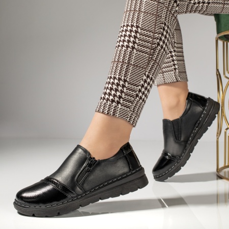 Pantofi casual dama cu talpa groasa si fermoar negri MOD12983, 2, modlet.ro