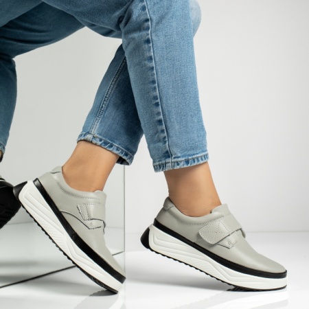 Pantofi casual dama cu talpa groasa si scai gri din Piele naturala MOD14015, 4, modlet.ro
